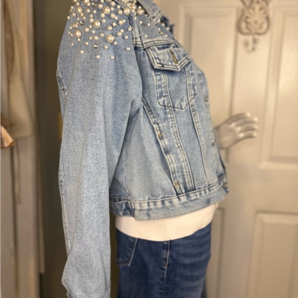 Personalized Pearl Studded Denim Jacket Size Large. - Picture 7 of 11